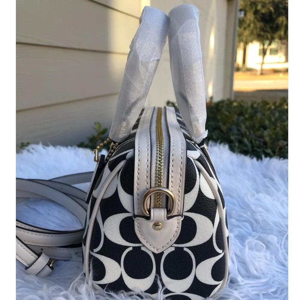 Coach Bold CC Black White Mini Rowan Signature Canvas Crossbody Bag - Picture 4 of 5